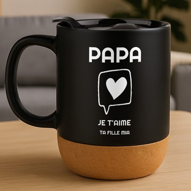 Mug noir avec impression et couvercle pour père fête des pères