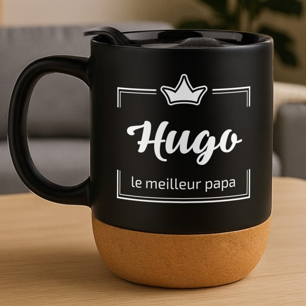Mug noir avec impression et couvercle pour père papa anniversaire