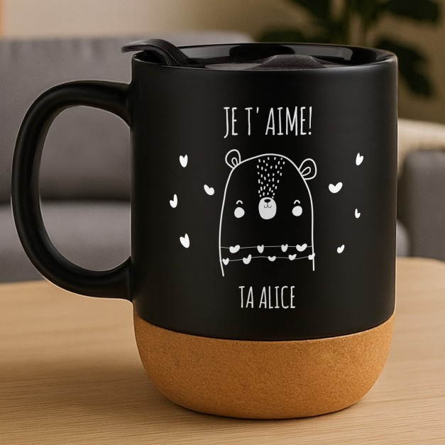 Mug noir avec impression et couvercle pour lui homme saint valentin