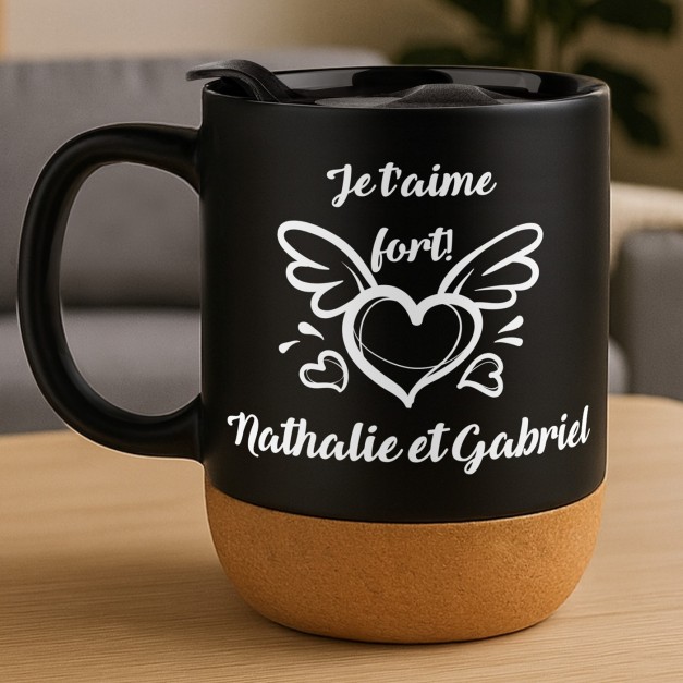 Mug noir avec impression et couvercle pour petite amie copain saint valentin