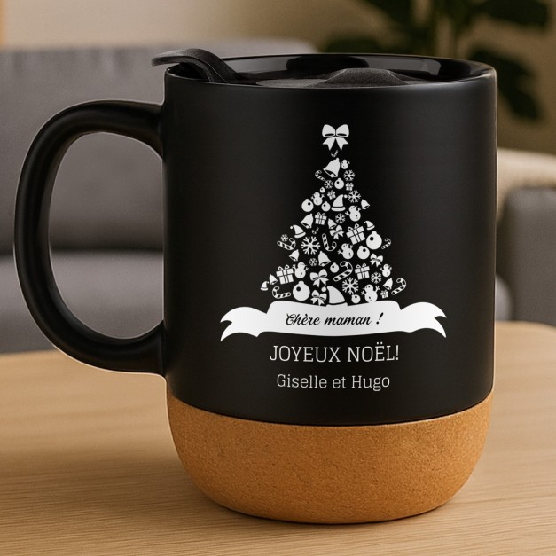 Mug noir avec impression et couvercle pour maman saint nicolas
