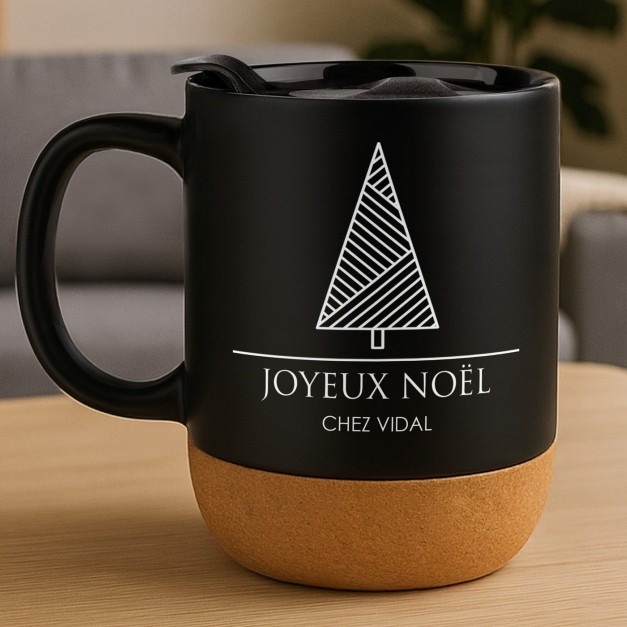 Mug noir avec impression et couvercle pour parents noel