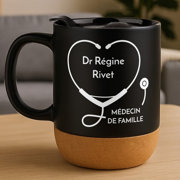 Mug noir avec impression et couvercle pour lui medecin docteur