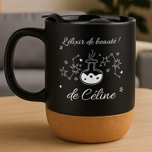 Mug noir avec impression et couvercle pour femme repos anniversaire