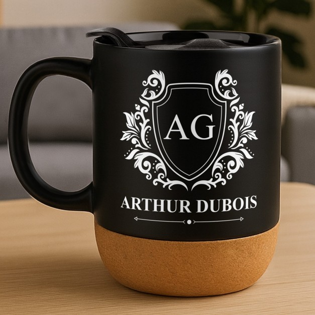 Mug noir avec impression et couvercle pour lui gentleman anniversaire