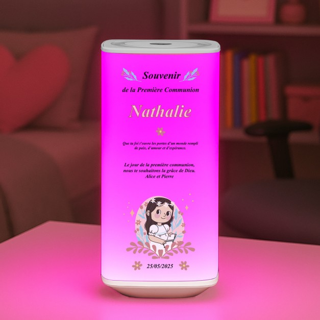 Veilleuse LED avec impression pour la première communion d'une petite fille