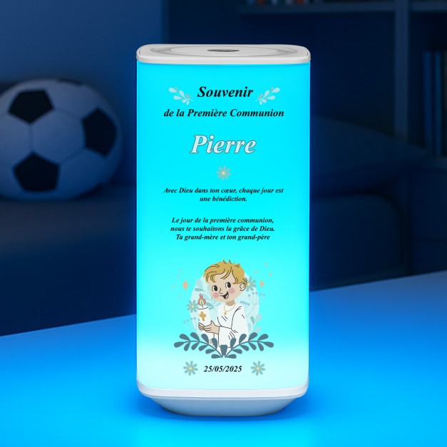 Veilleuse LED avec impression pour la première communion d'un petit garçon