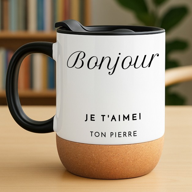 Mug blanc avec impression et couvercle pour elle anniversaire