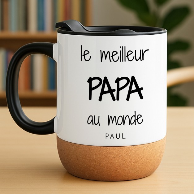 Mug blanc avec impression et couvercle pour père anniversaire