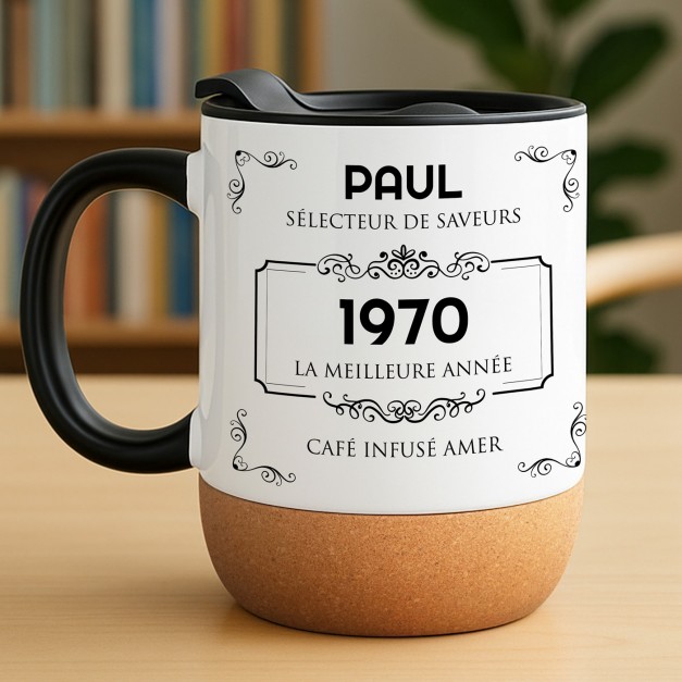 Mug blanc avec impression et couvercle pour amateur de café anniversaire