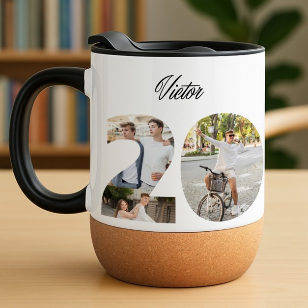 Mug blanc avec impression et couvercle pour copain anniversaire 20 ans