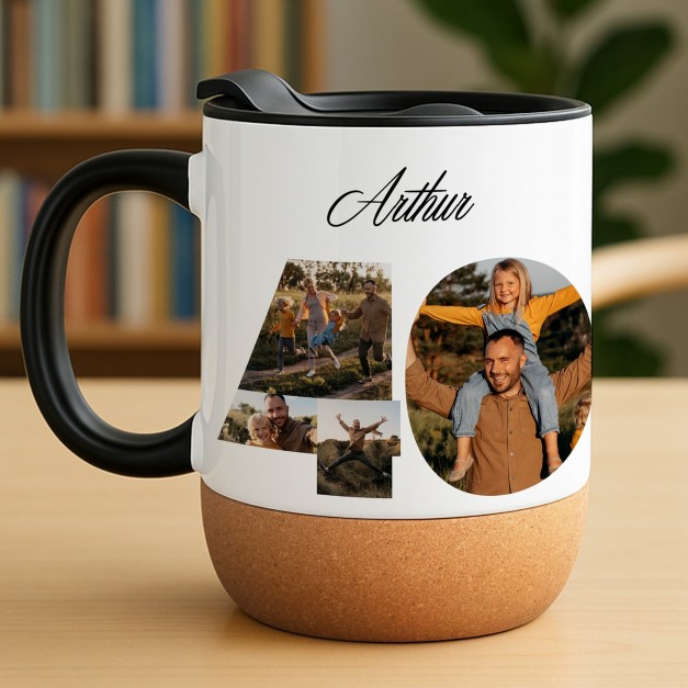 Mug blanc avec impression et couvercle pour lui anniversaire 40 ans