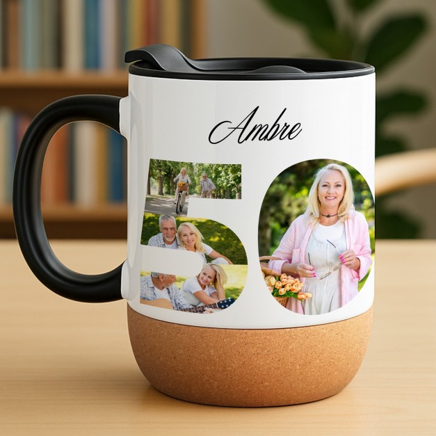 Mug blanc avec impression et couvercle pour mamie 50 ans anniversaire