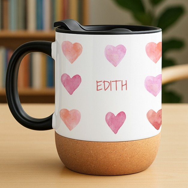 Mug blanc avec impression et couvercle pour elle saint valentin