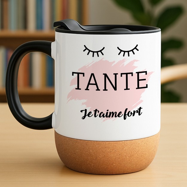 Mug blanc avec impression et couvercle pour tante anniversaire