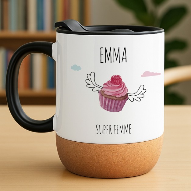 Mug blanc avec impression et couvercle pour elle patissiere anniversaire