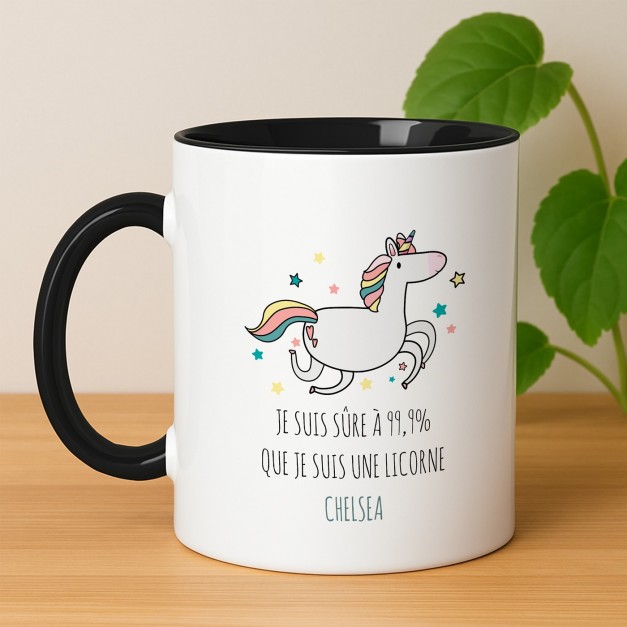 Tasse en céramique blanche et fond noir avec personnalisation pour l'anniversaire d'une fille