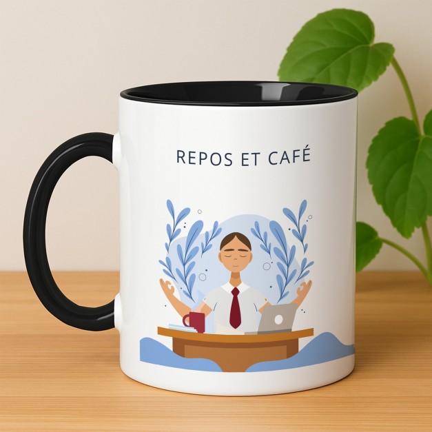 Tasse en céramique blanche et fond noir avec personnalisation pour un professeur pour la fin de l'année