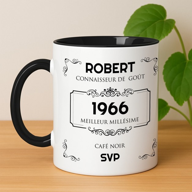 Tasse en céramique blanche et fond noir personnalisée avec impression pour l'anniversaire d'un papa