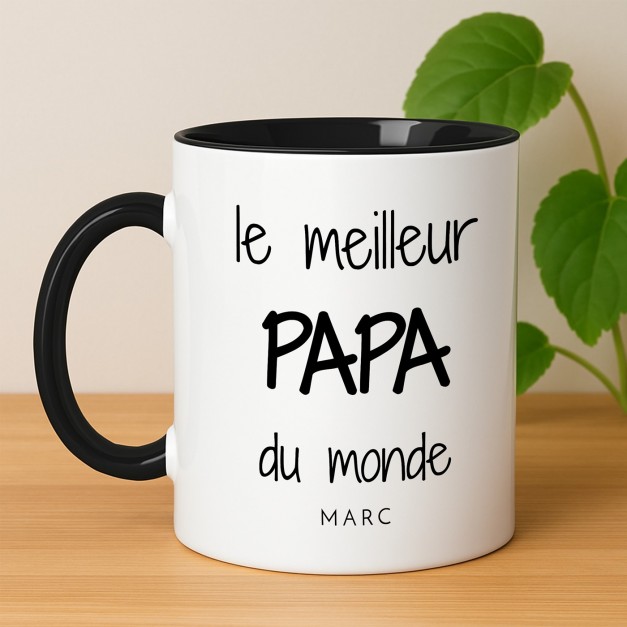 Tasse en céramique blanche et fond noir avec personnalisation pour la fête des pères