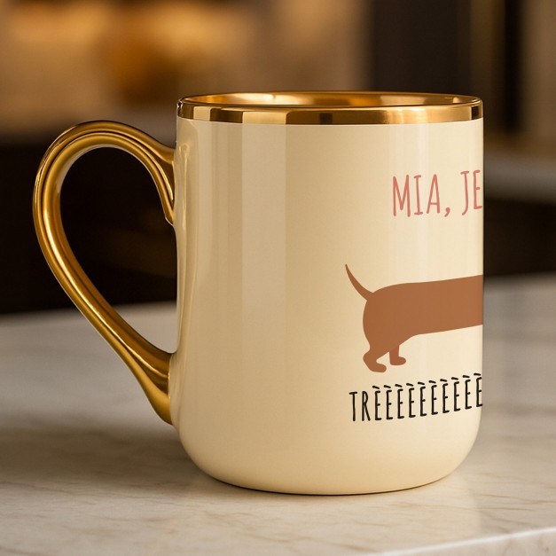 Tasse en céramique beige personnalisée avec bord et anse dorés avec impression pour l'anniversaire d'une copine amoureuse des ch
