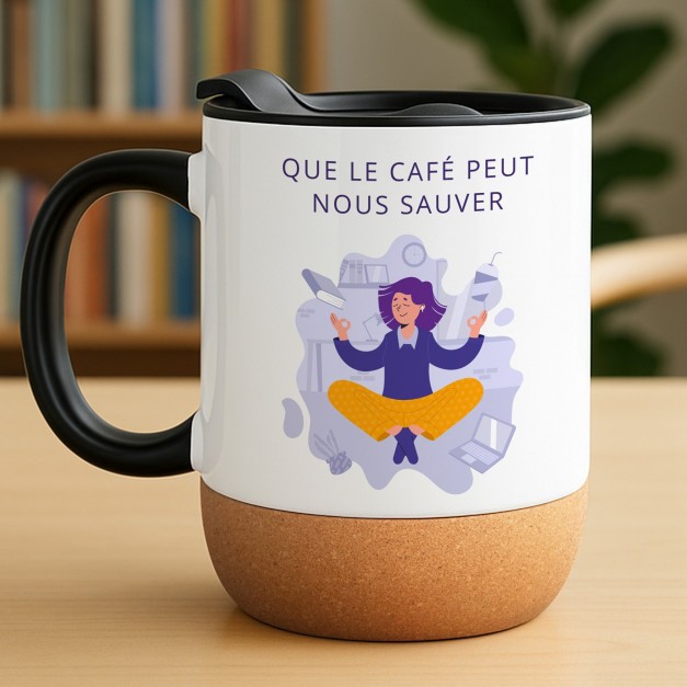 Mug blanc avec impression et couvercle pour lui enseignant fin d'année