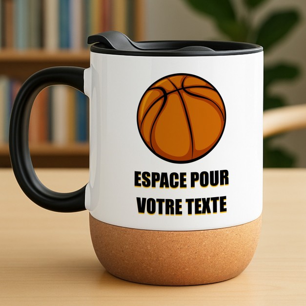Mug blanc avec impression et couvercle pour homme basketteur
