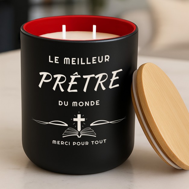 Bougie en cire de soja avec gravure pour l'anniversaire d'un prêtre