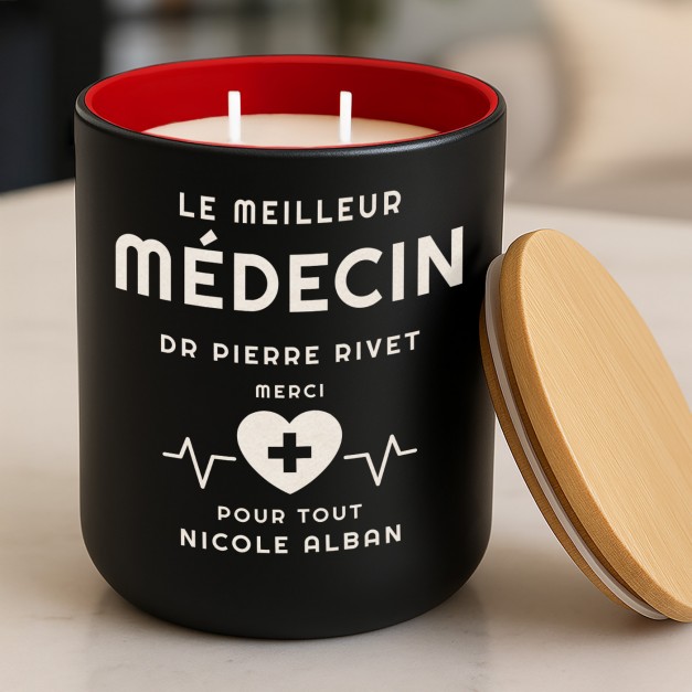 Bougie en cire de soja avec gravure pour l'anniversaire d'un médecin