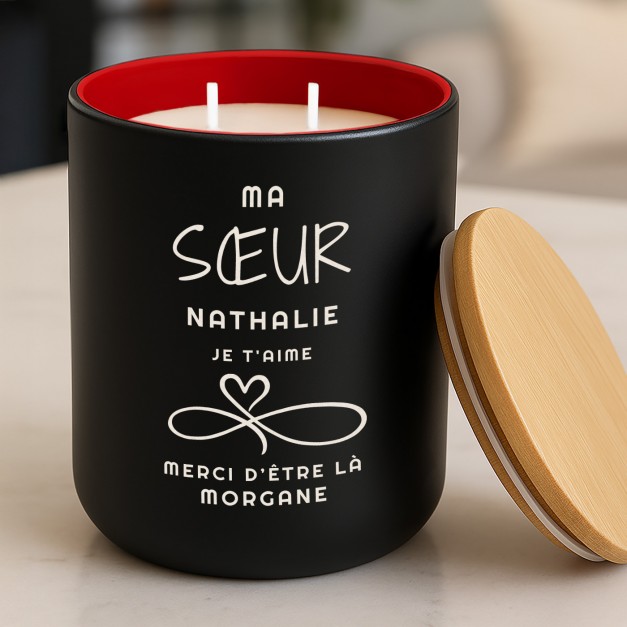 Bougie en cire de soja avec gravure pour une sœur pour son anniversaire