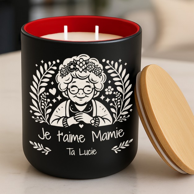 Bougie en cire de soja avec gravure pour l'anniversaire de mamie