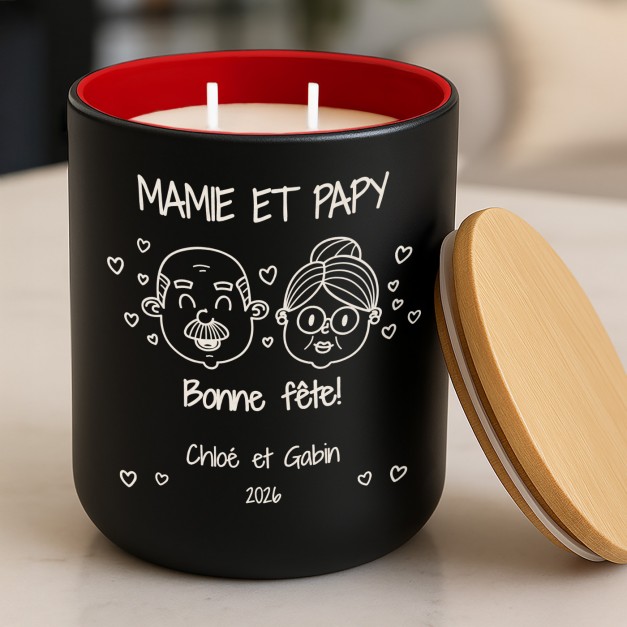 Bougie en cire de soja personnalisée pour mamie et papy