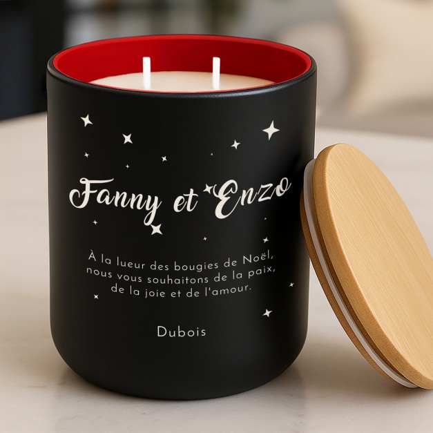 Bougie en cire de soja avec gravure pour un couple pour Noël