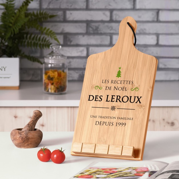 Support de livre en forme de planche à découper avec impression pour des amis pour Noël