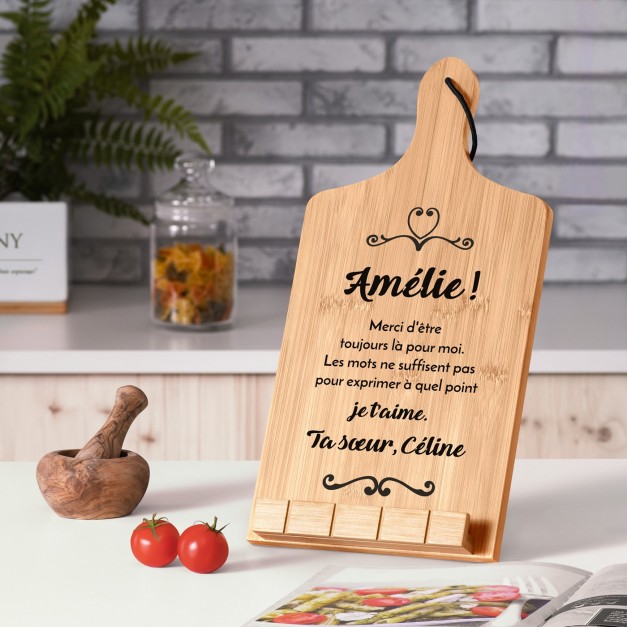 Support de livre en forme de planche à découper avec impression pour remerciement sœur