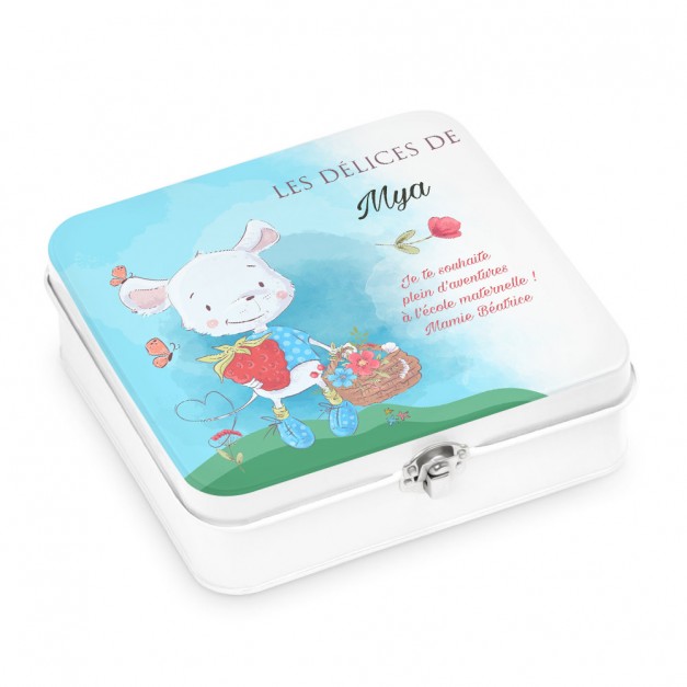 Boîte à snacks blanche en métal personnalisée pour une petite-fille