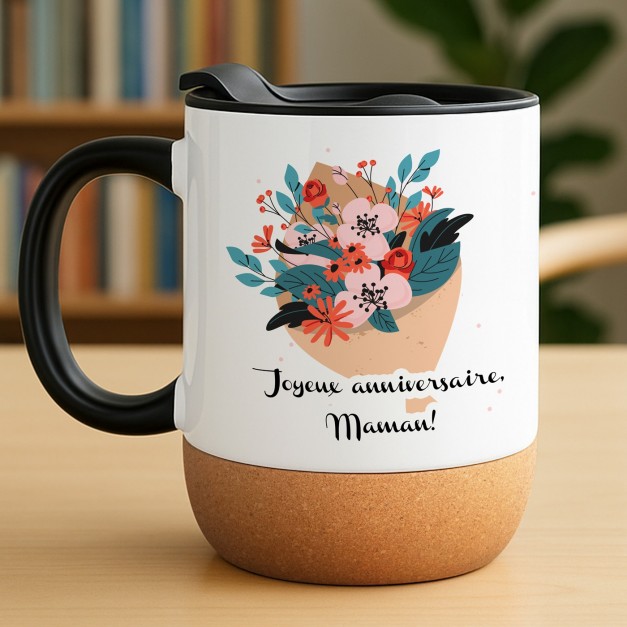 Mug blanc avec impression et couvercle pour maman pour anniversaire