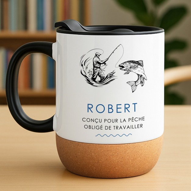 Mug blanc avec impression et couvercle pour lui pêcheur