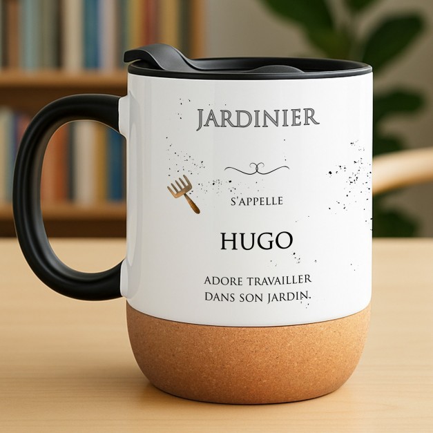 Mug blanc avec impression et couvercle pour un jardinier