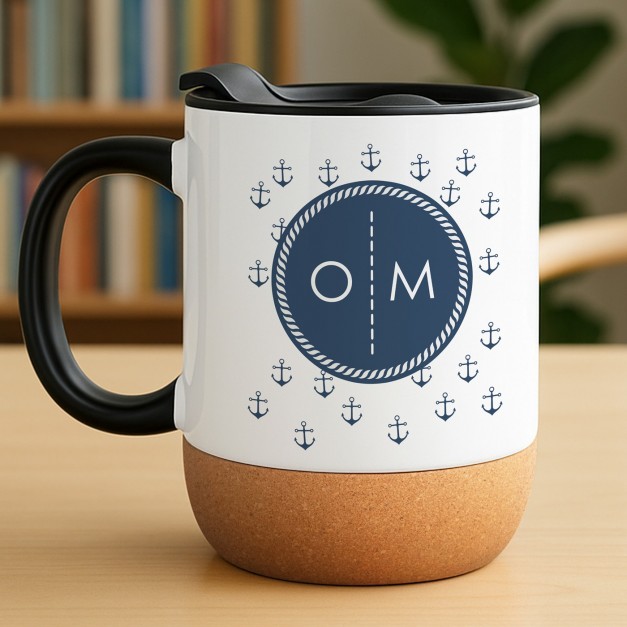Mug blanc avec impression et couvercle pour un capitaine de bateau