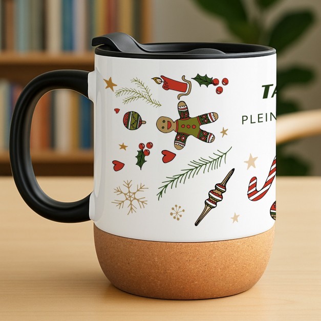 Mug blanc avec impression et couvercle pour grand-mère pour Noël