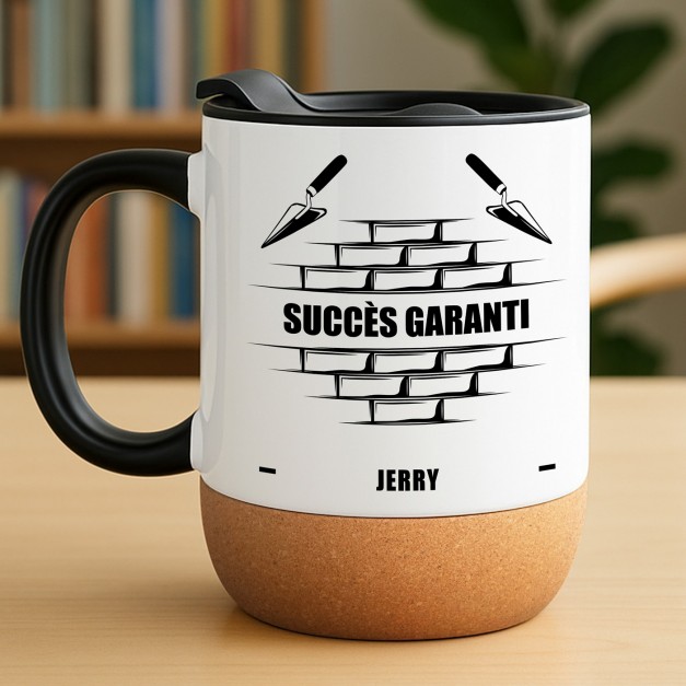 Mug blanc avec impression et couvercle pour papa ouvrier du bâtiment