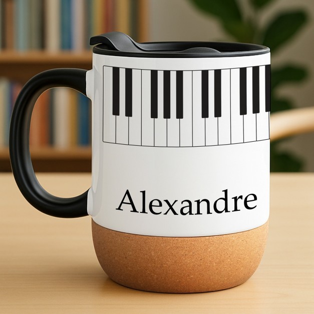 Mug blanc avec impression et couvercle pour lui pianiste pour anniversaire