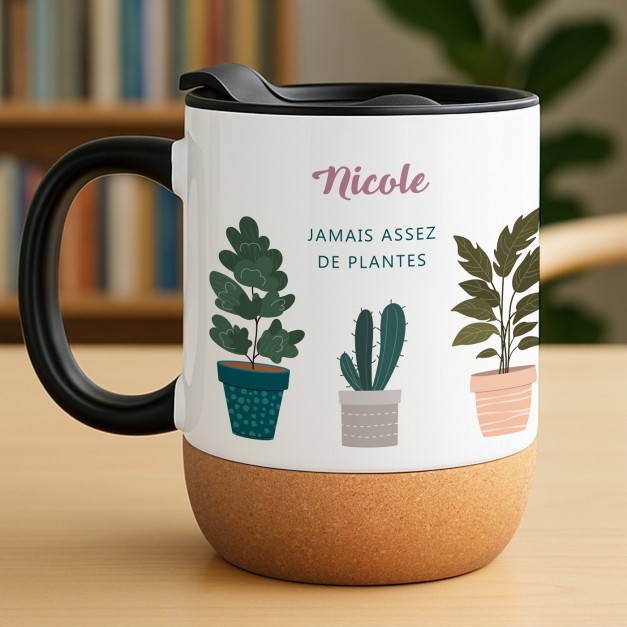 Mug blanc avec impression et couvercle pour elle jardinière fleuriste