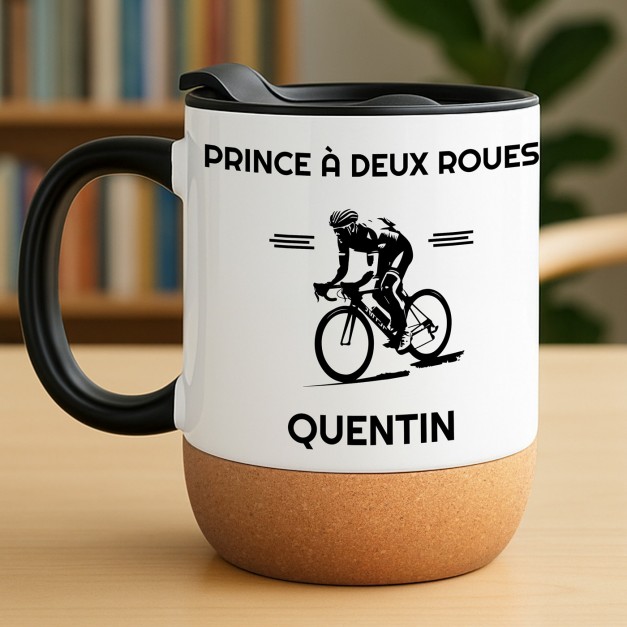 Mug blanc avec impression et couvercle pour lui cycliste pour anniversaire