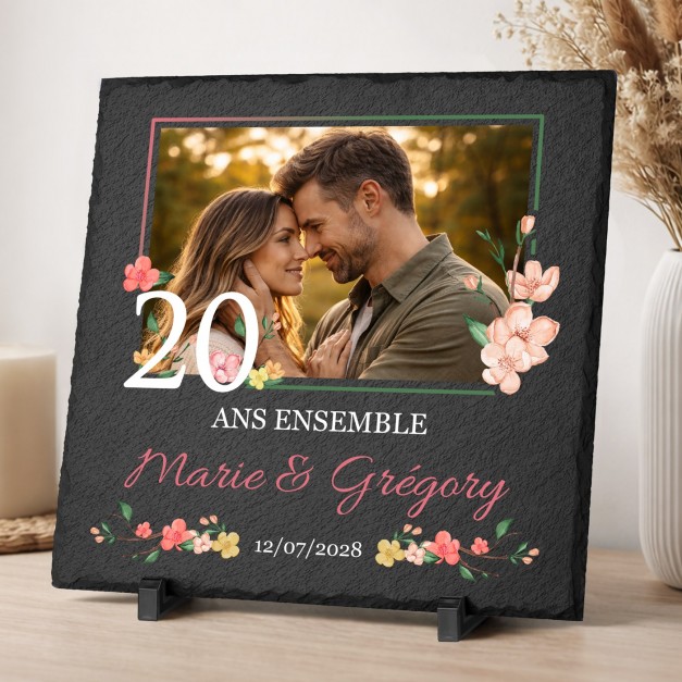 Pierre en ardoise personnalisée avec photo pour un couple pour 20 ans de mariage