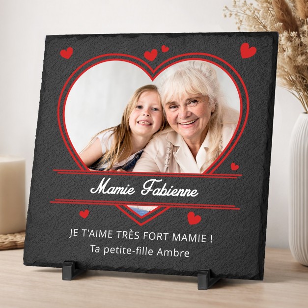 Pierre en ardoise avec impression avec photo pour l'anniversaire de mamie
