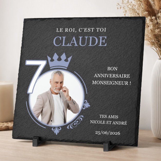 Pierre en ardoise personnalisée avec photo pour un ami pour ses 70 ans