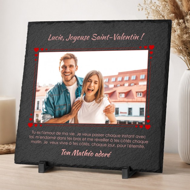 Pierre en ardoise avec impression avec photo pour une épouse pour la Saint-Valentin