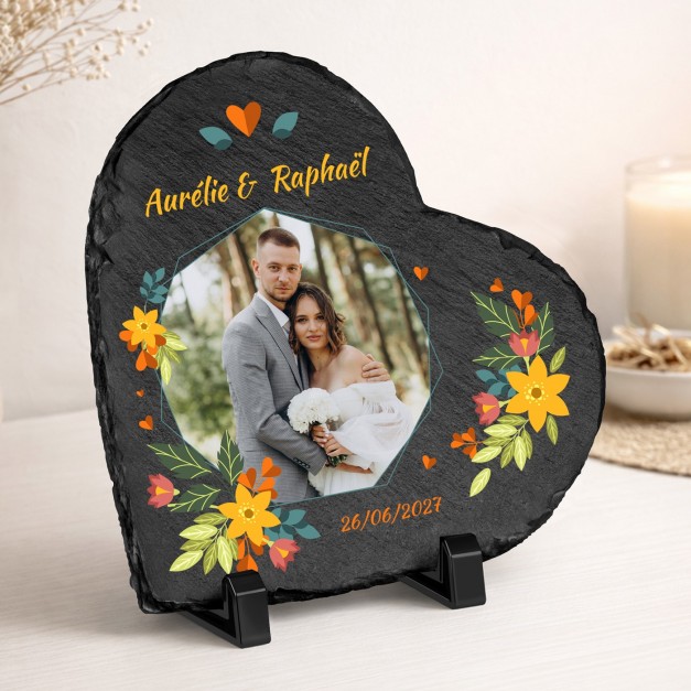 Pierre en ardoise en forme de cœur avec impression avec photo pour un homme et une femme pour mariage 